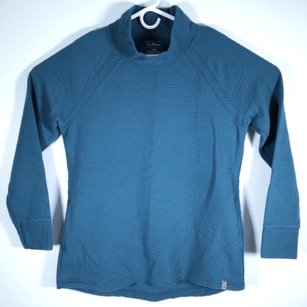 LL BEAN Ridgeknit Dark Teal Pullover Patterned Sweatshirt Women's Large